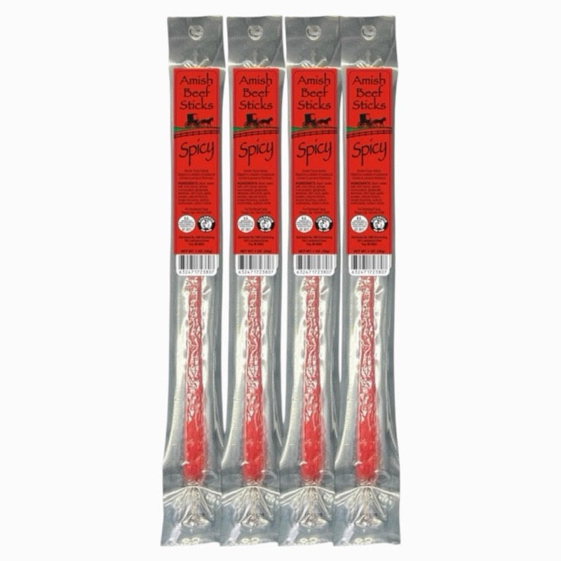 Beef Snack Sticks - Spicy - 24 Individually Wrapped - Amish Beef Sticks Beef