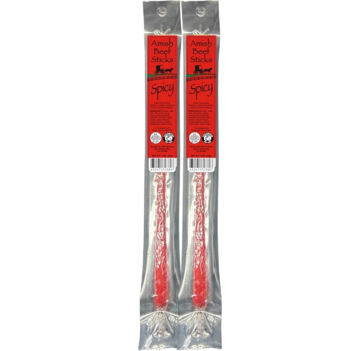 Beef Snack Sticks - Spicy - 24 Individually Wrapped - Amish Beef Sticks Beef