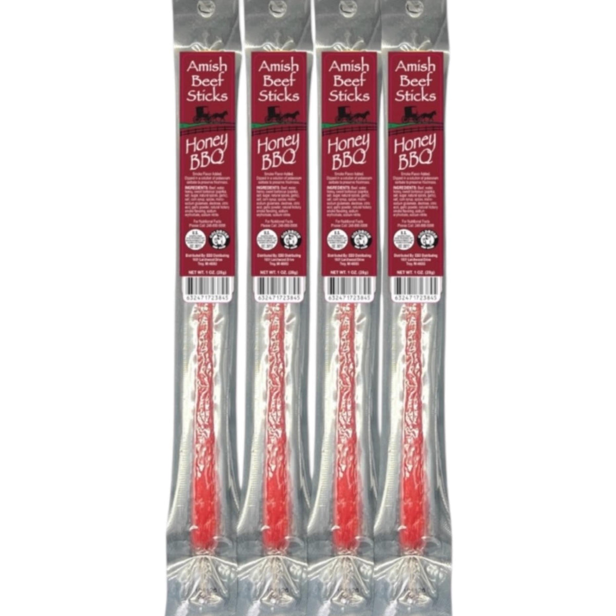 Beef Snack Sticks - Honey Bbq - 24 Individually Wrapped - Amish Beef Sticks