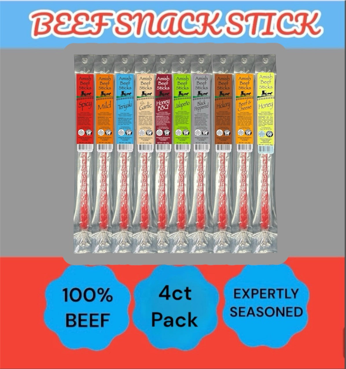 Amish Beef Sticks Individually Wrapped 4 Count