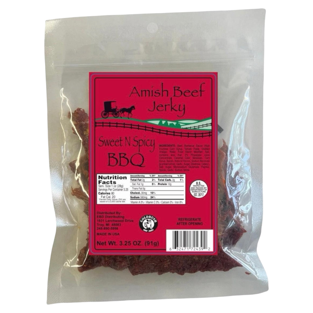 Beef Jerky 1ct - 3.25 Ounce Beef Jerky Bag - Amish Beef Jerky