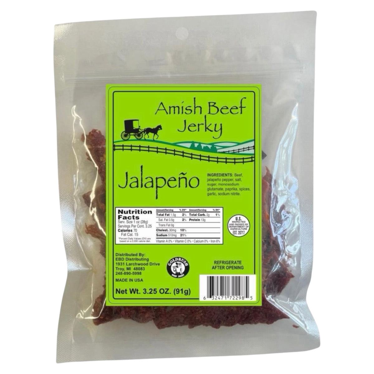 Beef Jerky 1ct - 3.25 Ounce Beef Jerky Bag - Amish Beef Jerky